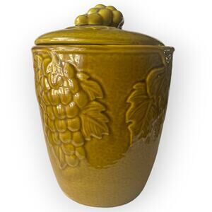 Cookie Jar Canister Olive Green Grape Motif Maddux of California Pottery Vintage
